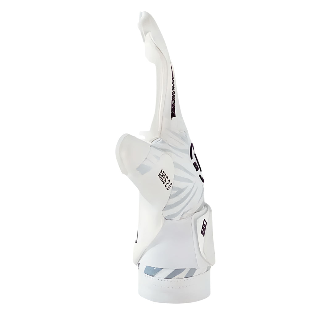 Side profile of N1 Ares 2.0 All White goalkeeper glove highlighting the seamless Breathprene backhand and snug Roll Negative Cut fit.