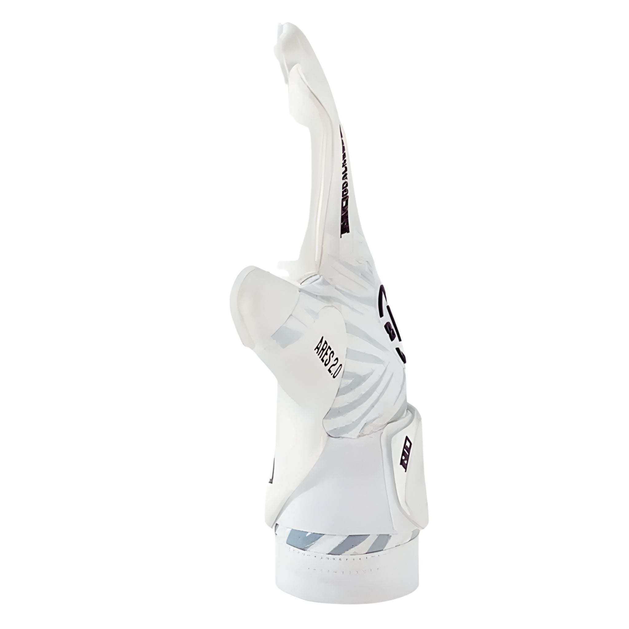 Side profile of N1 Ares 2.0 All White goalkeeper glove highlighting the seamless Breathprene backhand and snug Roll Negative Cut fit.