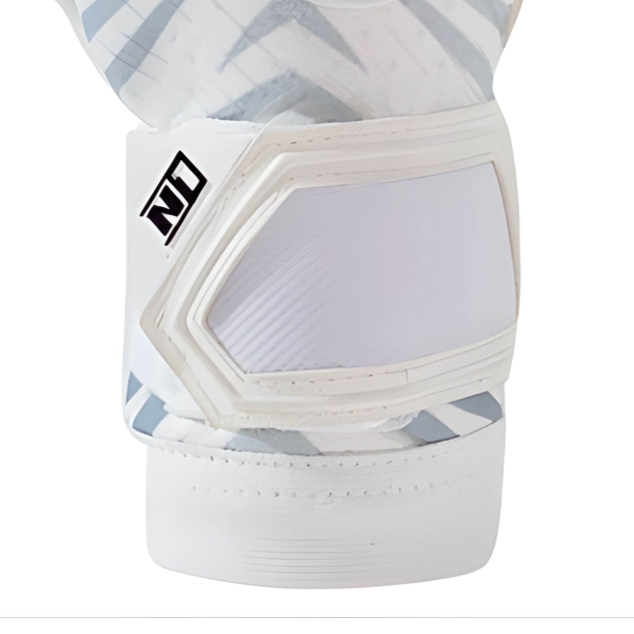 Close-up of N1 Ares 2.0 All White goalkeeper glove wrist strap featuring a professional elastic closure system for a secure and adjustable fit.