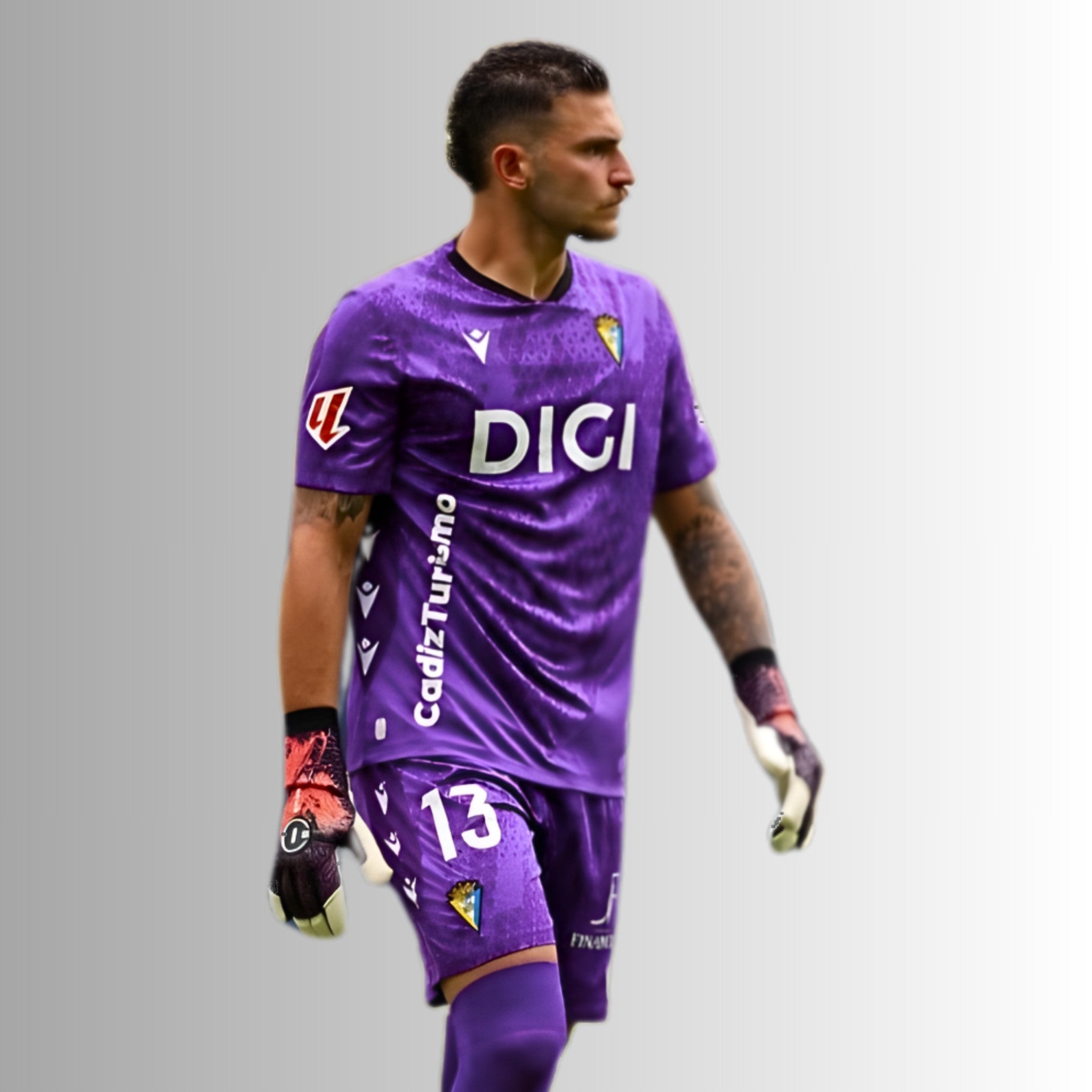 Professional goalkeeper Victor Aznar wearing N1 Zeus 2.0 Snow gloves with UGT+ II German Latex for elite match performance.