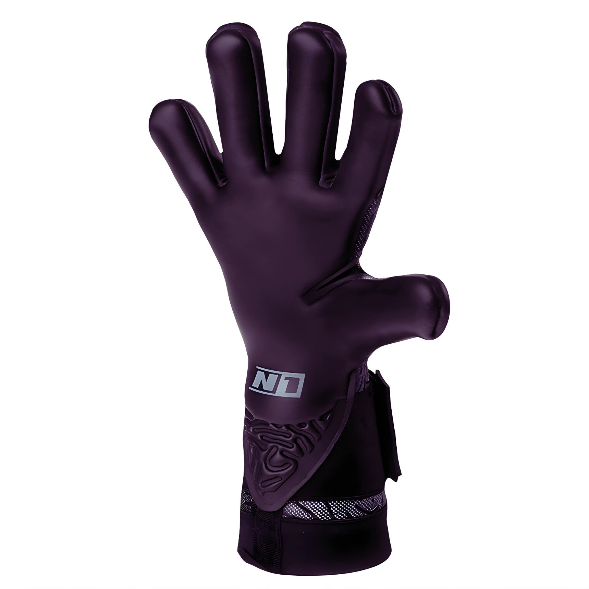 Side view of N1 Zeus 2.0 Carbon goalkeeper glove showcasing the 4mm UGT+ II German Pro Latex palm and ergonomic thumb wrap.