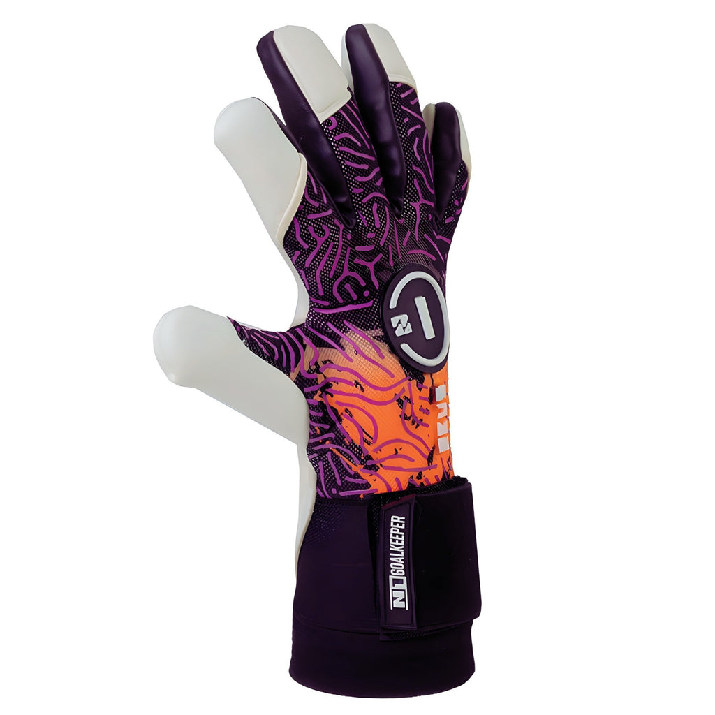 Side profile of N1 Zeus 2.0 Phoenix goalkeeper glove highlighting the seamless AirFlex Pro backhand and snug Vapor Negative Cut fit.