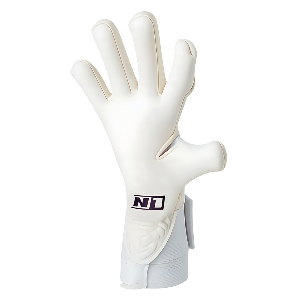 Side view of N1 Zeus 2.0 Snow goalkeeper glove showcasing the 4mm UGT+ II German Pro Latex palm and ergonomic thumb wrap.