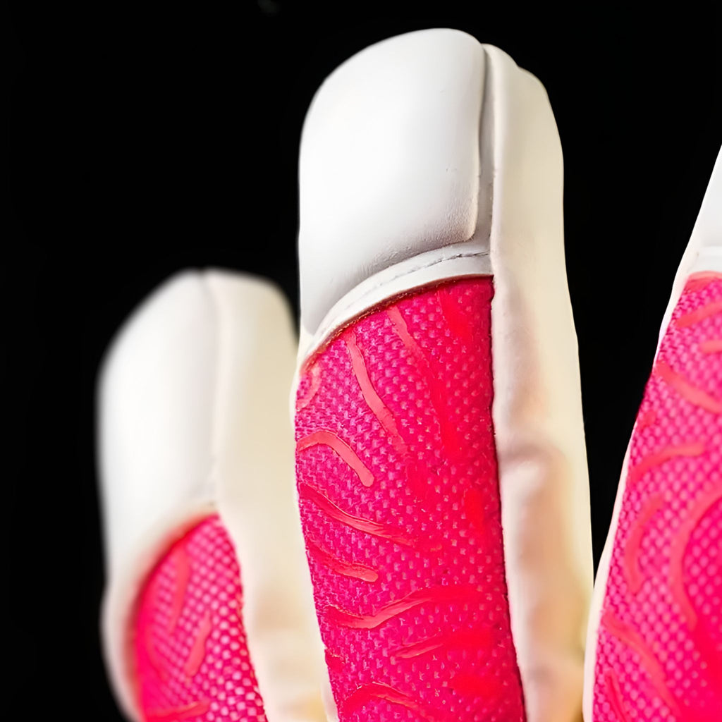 Close-up of N1 Zeus 2.0 Storm finger detailing the snug Vapor Negative Cut and professional stitching for a second-skin fit.